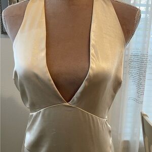 Oh Polly Satin Ivory Slip Dress with Ruffle Detail